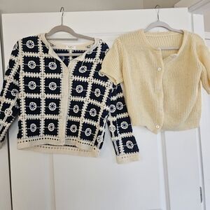 Navy and Cream Women's Sweater And Pale Yellow Sweater